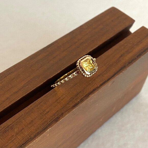 Gold Vermeil Sterling Silver 925 Square Yellow Cubic Zirconia Solitaire Ring 5 - Picture 6 of 16